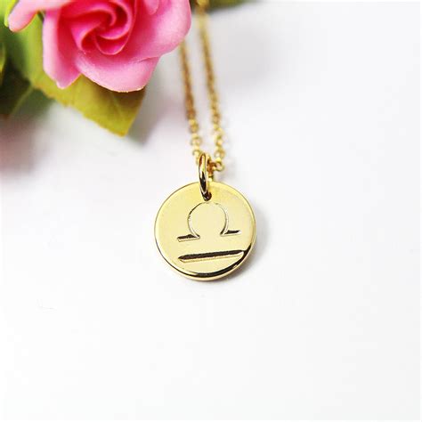 Gold Libra Charm Necklace Small Zodiac Horoscope Charm K Etsy