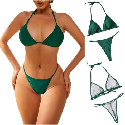 Maillot De Bain Femme Maillot De Bain Sexy Cristal Diamant String Bikini Vert Vert Cdiscount