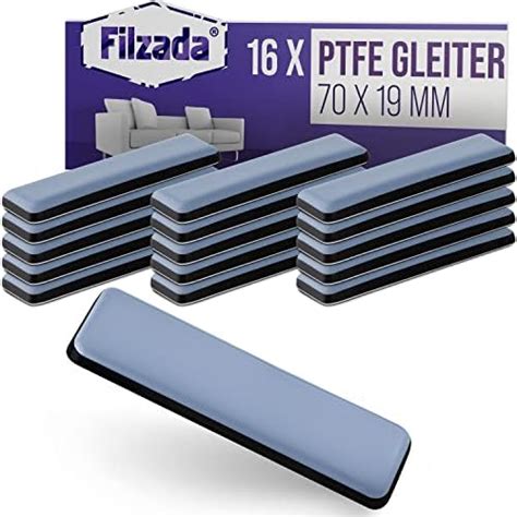 Filzada 16x Furniture Glides Teflon Self Adhesive 70 X 19 Mm Square