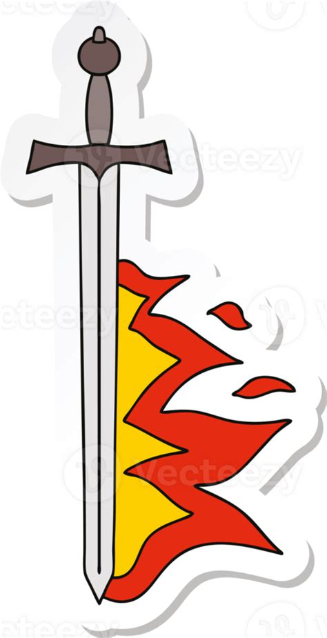 Sticker Of A Quirky Hand Drawn Cartoon Flaming Sword 44977242 Png