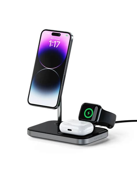 Satechi 3 In 1 Magnetic Wireless Charging Stand Space Gray And Black