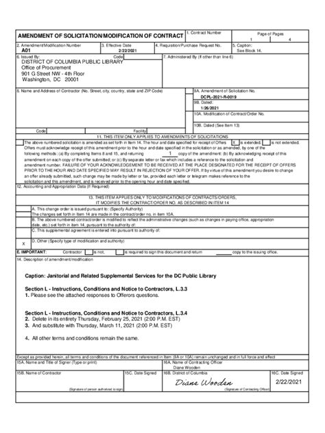 Fillable Online Amendment Of Solicitation Modification Of Contract