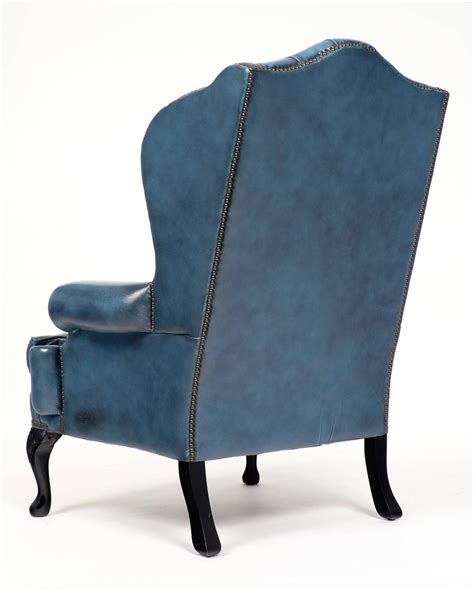 Vintage Steel Blue Leather Chesterfield Wingback Armchair At 1stdibs