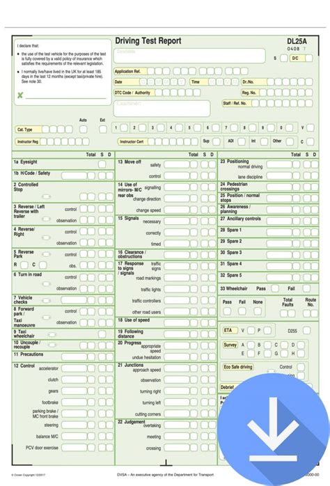 Driving Test Report Form Download Dl25 Dte Elite