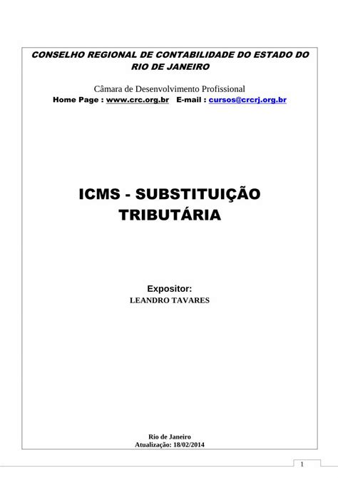 PDF ICMS SUBSTITUIÇÃO TRIBUTÁRIAwebserver crcrj org br APOSTILAS