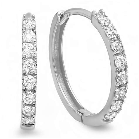 0 50 Carat Ctw 10k White Gold Round Diamond Ladies Huggie Hoop