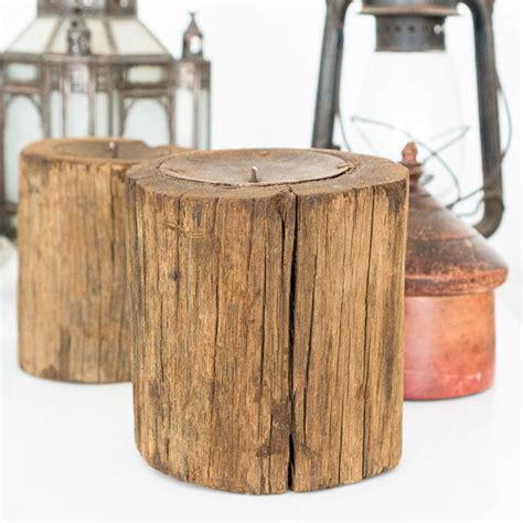 Rustic Log Candle Holder Furniture Lighting Decor