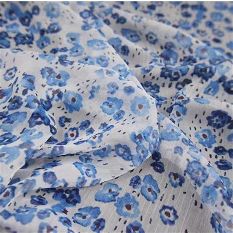 Blue Floral Chiffon Fabric Blue Chiffon Fabric By The Yard Etsy