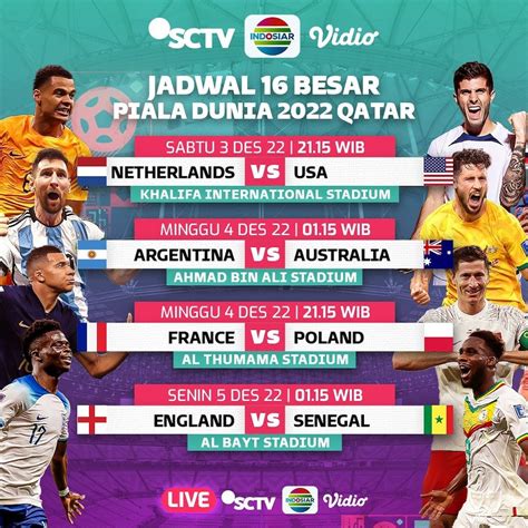 Jadwal Babak 16 Besar Piala Dunia 2022 Yang Tayang Di SCTV Indosiar