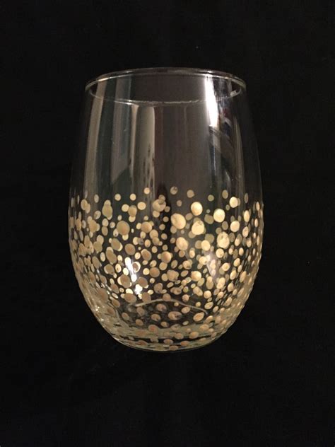 Gold Confetti Stemless Wine Glasses Set Of 4 Polka Dot Hand Etsy