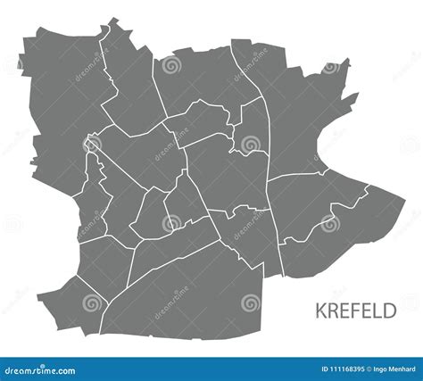 Carte De Ville De Krefeld Avec Le Shap Gris De Silhouette D