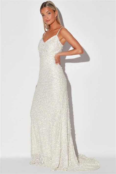 At Last White Sequin Mermaid Maxi Dress In 2020 Wedding Dress Sequin