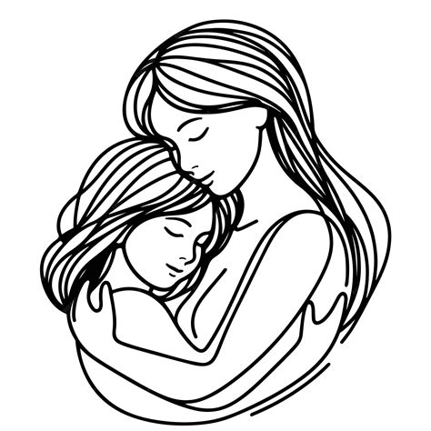 Dibujo de línea de una madre abrazando a su hija | Vector Premium