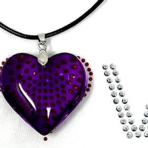 Purple Heart Necklace, Big Purple Glass Heart Pendant, Puff Charm ...