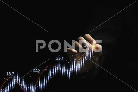 Trader Drawing Stock Market Graph Chart On Dark Background Hi Res