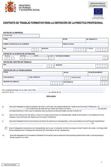 Plantilla De Contrato Formativo Para La Obtenci N De La Pr Ctica