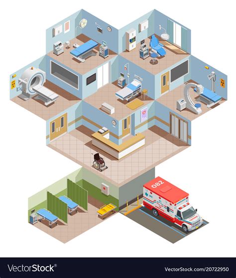 Hospital Rooms Isometric Composition Royalty Free Vector