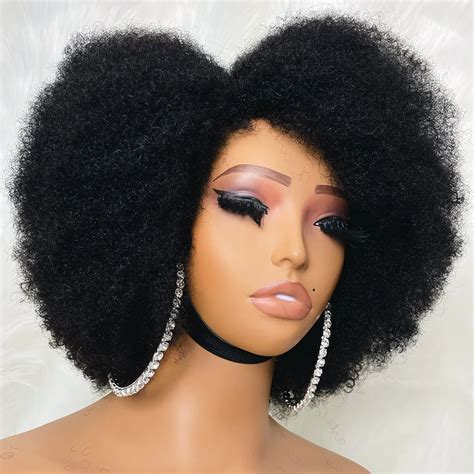 Perruque Lace Front Wig Afro Naturelle Cheveux Humains Cr Pus Boucl S