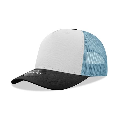 Panel Mid Profile Structured Cotton Blend Trucker Black White Sky