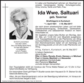 Traueranzeigen Von Ida Saltuari Trauer Bz