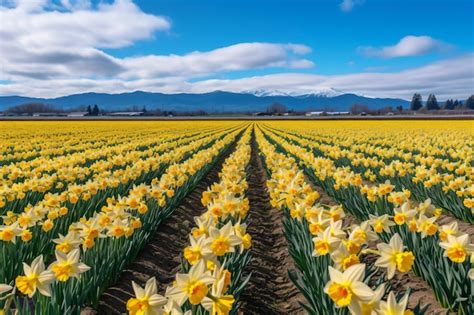 Um Campo De Flores Amarelas Um Sol Ao Fundo Foto Premium