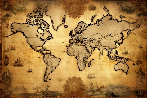 AI generated Vintage map of the world on the old paper background. Sepia tone, AI Generated ...