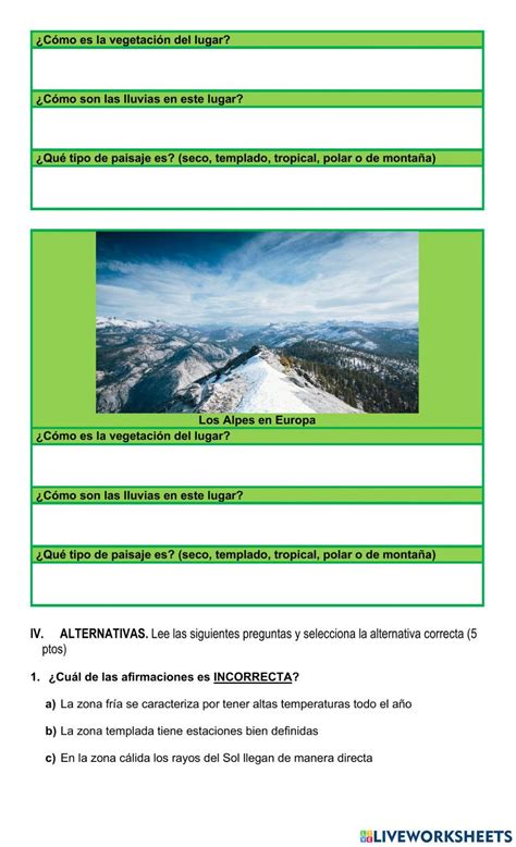 Evaluación Formativa Zonas Climaticas Worksheet Live Worksheets