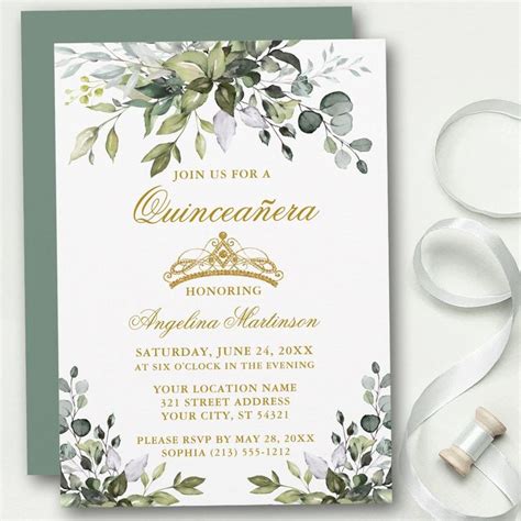 Watercolor Greenery Sage Green Quincea Era Gold Invitation Zazzle