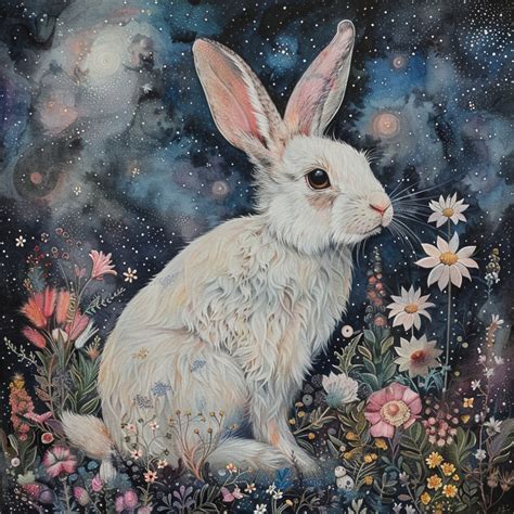 mystic whimsical white rabbit art  stock photo public domain pictures