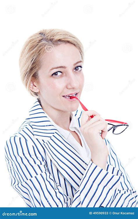 Beautiful Business Woman Holding Glasses Stock Image Image Of