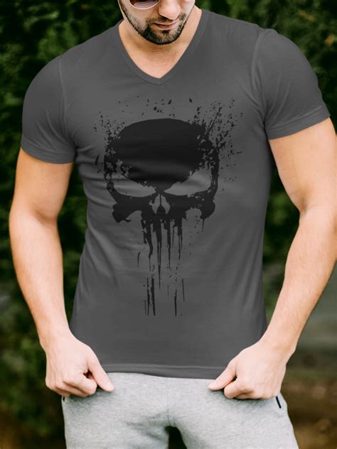 Distressed Design Skull Punisher T Shirt Black Skull T Shirt For