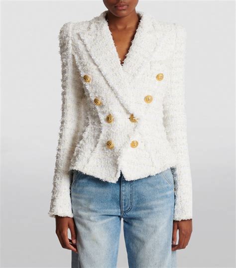 Womens Balmain White Tweed Double Breasted Blazer Harrods Uk