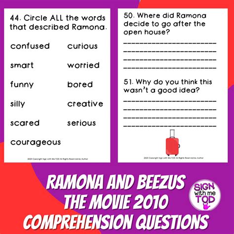 Ramona and Beezus Movie Comprehension Questions | Made By Teachers