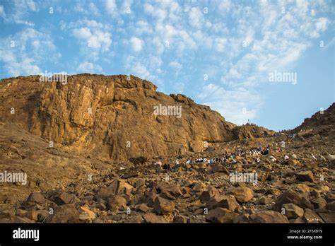 Muslim Pilgrims Climb The Mount Of Light Jabal An Nour Where Located