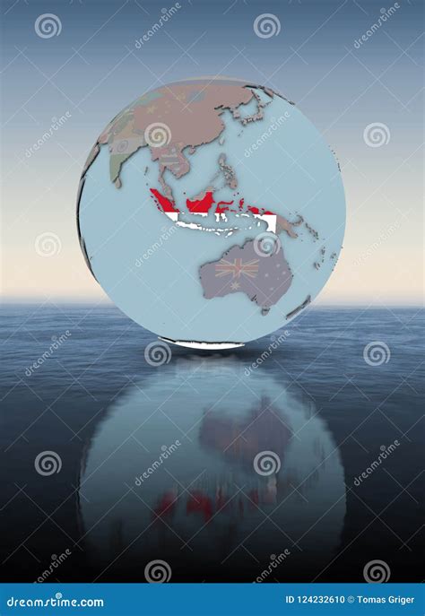 Indonesia On Globe Above Water Surface Stock Illustration