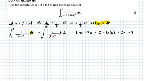 Integration By Substituition Involving Natural Logarithms Youtube