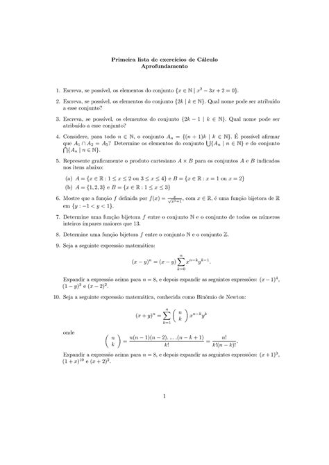 Eb Lista Extra Pr C Lculo Primeira Lista De Exerc Cios De