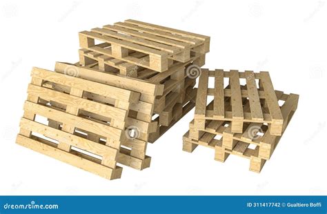 Stacked Wooden Pallets On White Background Stock Illustration