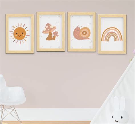 Quadro Infantil Beb Menina Jardim Cogumelo Arco Ris Boho No Elo