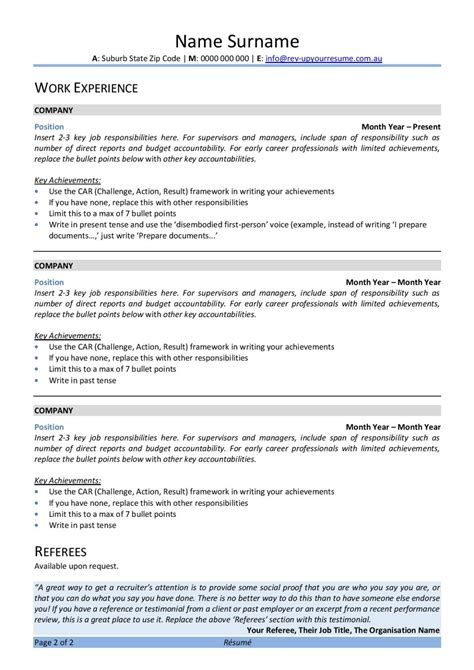 Free Australian Resume Template Rev Up Your Resume Resume Writing