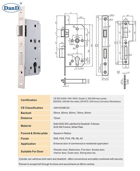 BS EN12209 Solid SUS304 Fire Rated Sash Lock DDML009 From China