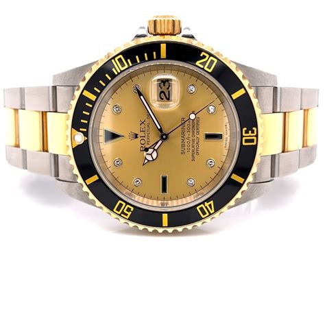 Rolex Submariner Steel And Yellow Gold Champagne Serti Diamond Dial