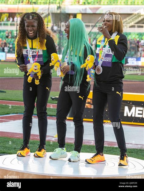 Shericka Jackson Shelly Ann Fraser Pryce And Elaine Thompson Herah