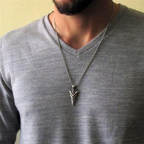 Mens Silver Arrowhead Pendant Necklace 2426 Inch Etsy Men Necklace Arrowhead Pendant