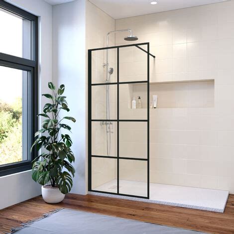 ELEGANT Stain Black 800mm Walk In Shower Door 8mm Safety Glass Bathroom