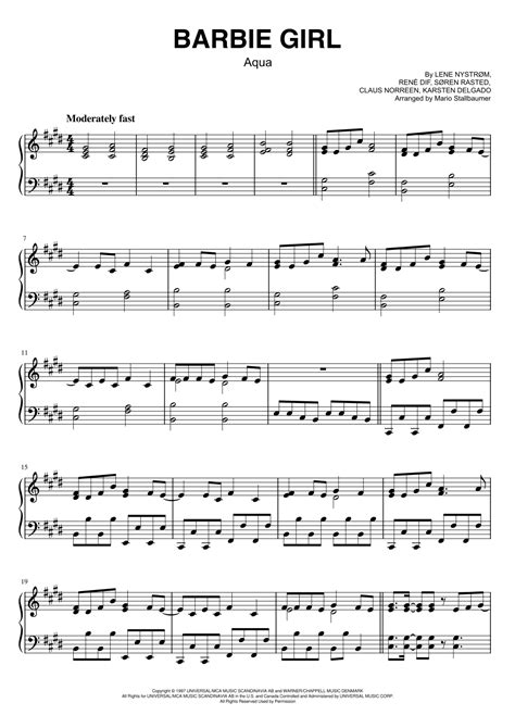 Barbie Girl Arr Mario Stallbaumer By Aqua Sheet Music For Piano Solo