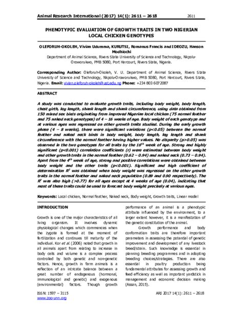 Pdf Phenotypic Evaluation Of Growth Traits In Two Nigerian Local