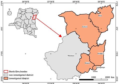 Map of the North Kivu Province in eastern DR Congo showing the study ...