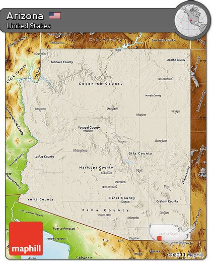 Free Shaded Relief Map Of Arizona Physical Outside