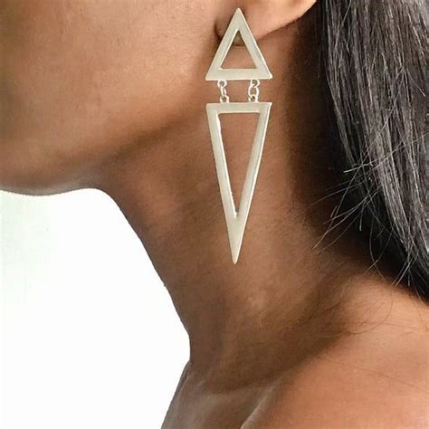 Earrings Statement Triangle Pyramide Gold Or Silver Etsy Triangle